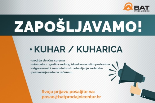 Zapošljavamo – kuhar - kuharica